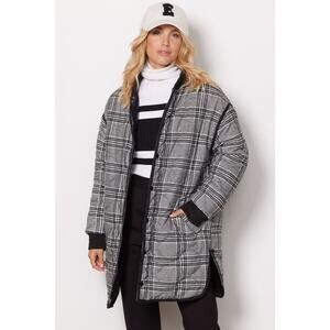 EVEREVE NWT Georgetown Reversible Leather Plaid Long Jacket // XS